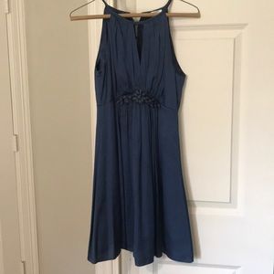 Navy Blue Flowy High-Neck Button-Backed Dress